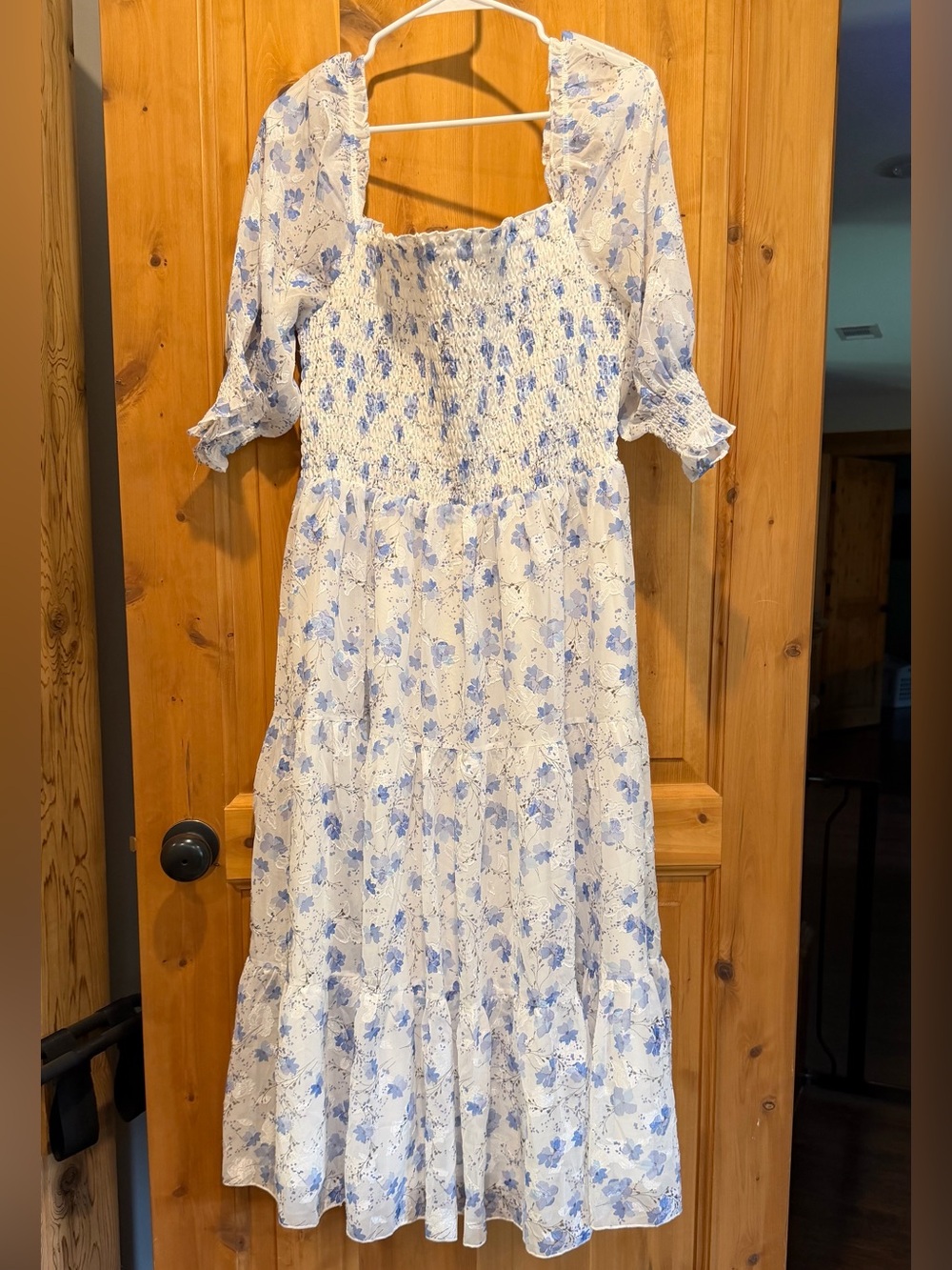 Baltic Born White Midi Dress with Light Blue Floral Print XL
